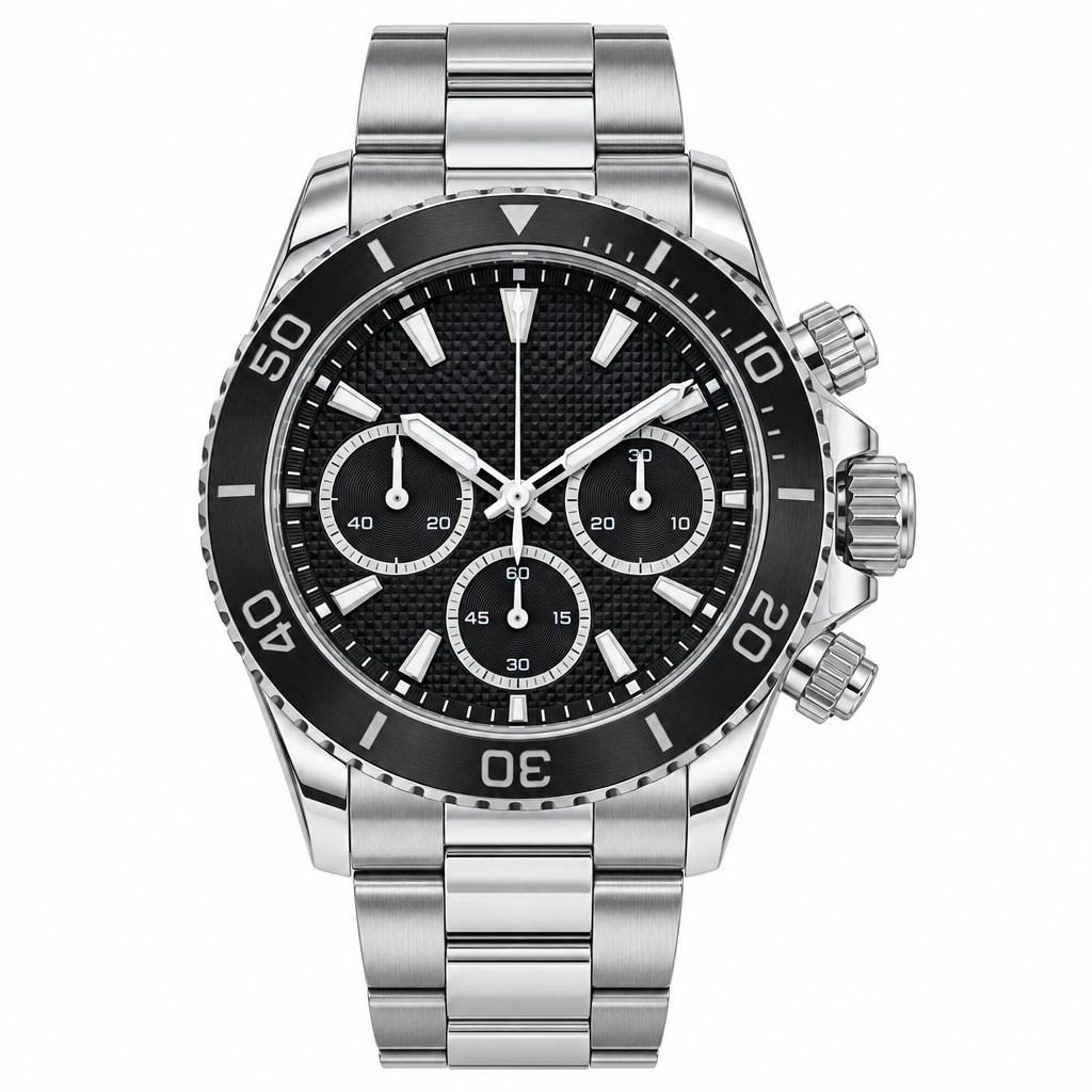 Argente Noir Céramique Suiss 4130 Pour Hommes